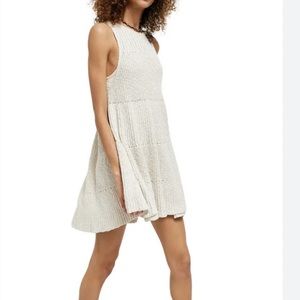 Free People Waterfall Ruffle Sweater Dress Oatmeal Cream Crochet Knit Mini Dress